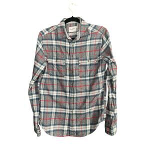 Good Fellow Gray Plaid Flannel Shirt Mens S Button Down Cotton Grunge Unisex